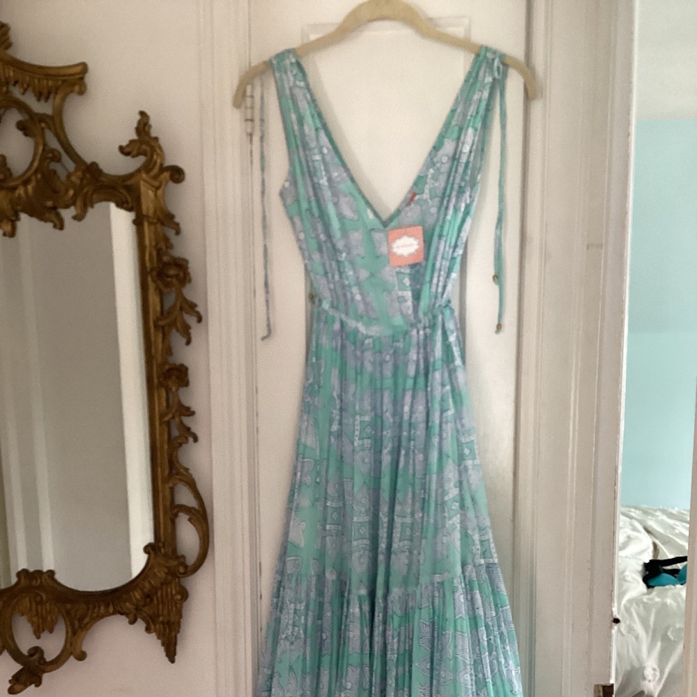 Nwt Oliphant Tiger Lily side tie v-neck maxi dress aqua small